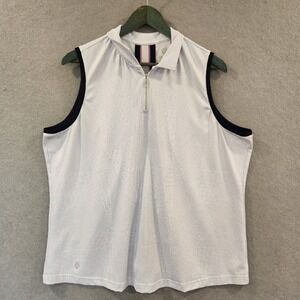 GG Blue Luxe Sport‎ Tank Top Womens XXL White Grid Blue Pink Trim Tennis Golf